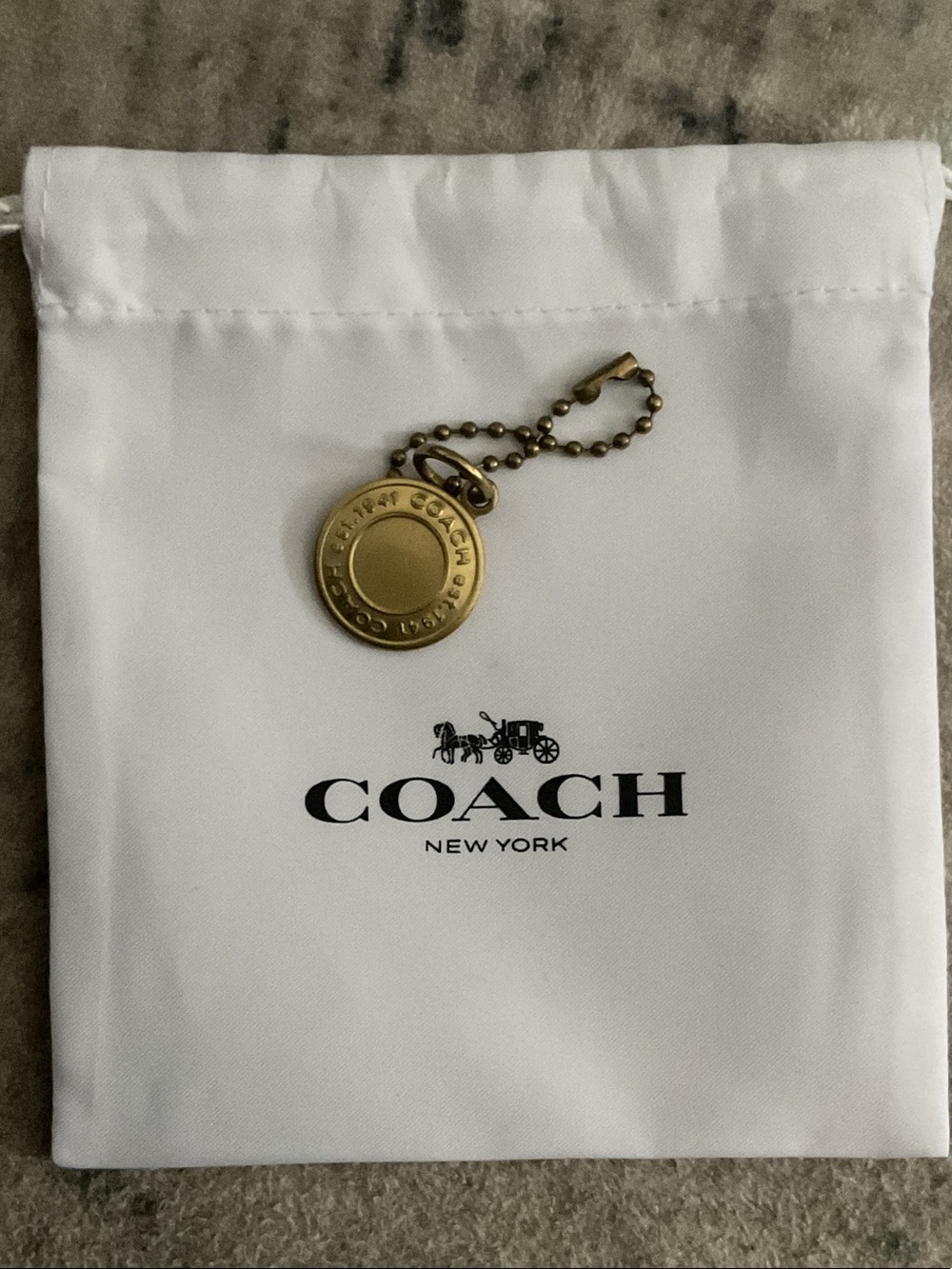 Coach Brass-Tone Round Logo Charm Keyring